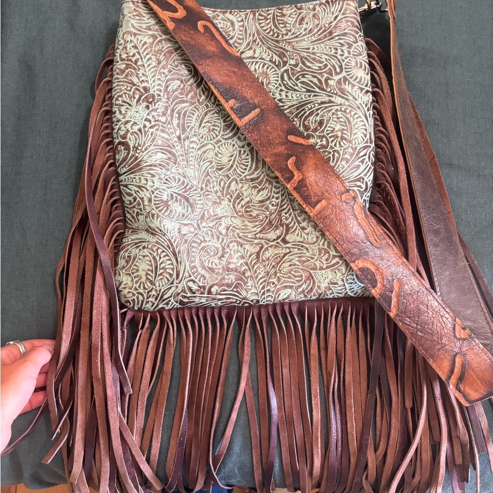 American Darling Brown and Cream Crossbody Bag with Fringe